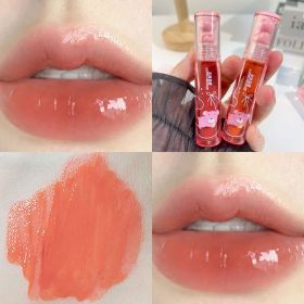 Crystal Glossy Lip Glaze Mirror Cute Bear Lip Gloss Waterproof Transparent Nude Liquid Lipstick Lip Girls Makeup Korean Makeup (Color: A04)