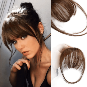 Bangs Hair Clip in Bangs Human Hair Extensions Fake Bangs Fringe (Color: Dark Brown)
