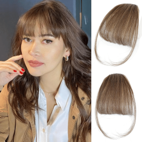 Bangs Hair Clip in Bangs Human Hair Extensions Fake Bangs Fringe (Color: Light Brown)